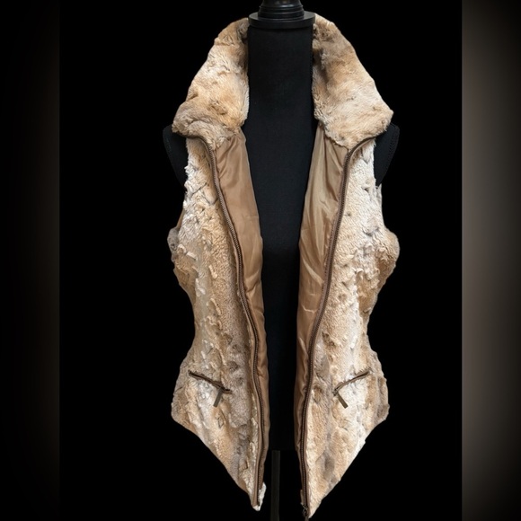 GO COCO FAUX FUR BROWN & CREAM PLUSH TEXTURED COZY SLEEVELESS FULL ZIP VEST SZ L - Picture 4 of 10